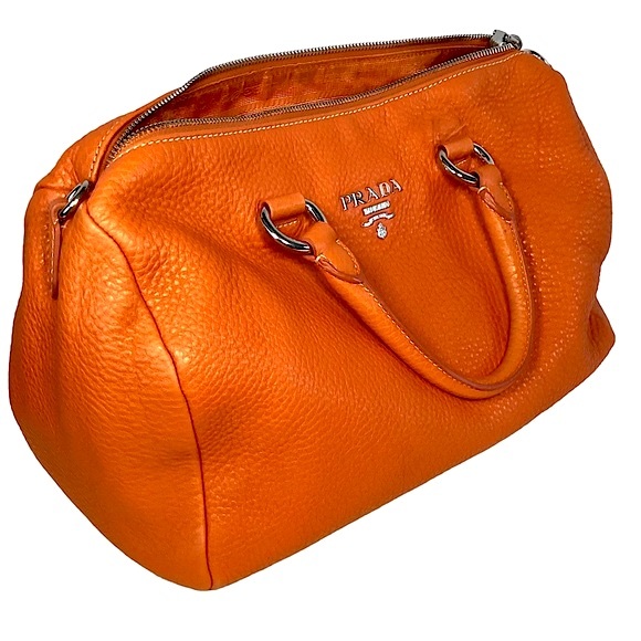 SOLD Prada Boston Bag Vitello Daino Orange Leather Handbag 194 Dust Cover - Picture 2 of 16